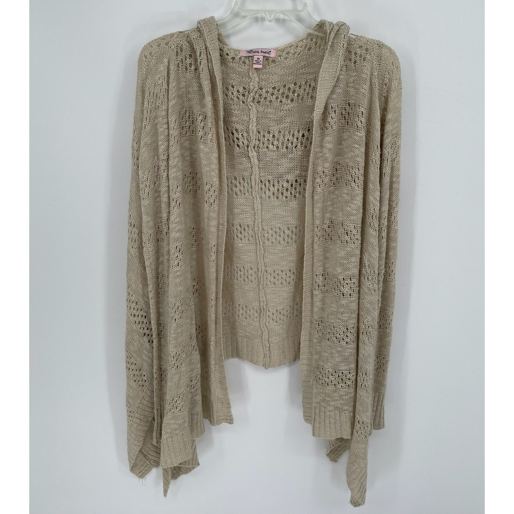 Extra Touch Women's Beige‎ Open Knit Crochet Short Sleeve Cardigan Sweater Sz 2X